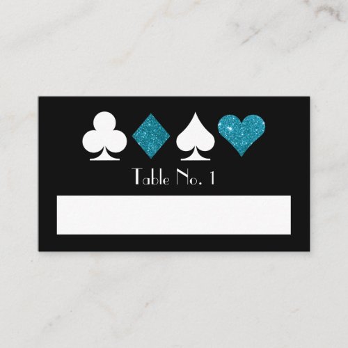 Blue Faux Glitter Las Vegas Blank Name Table Card