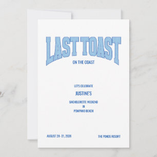 Blue Faux Glitter LAST TOAST Bachelorette Party  Invitation