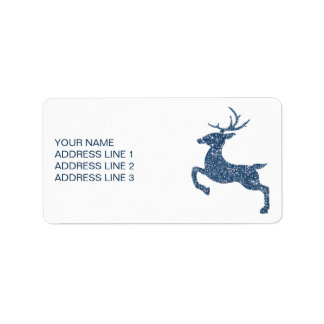 Blue Faux Glitter Look Jumping Deer With Text Label