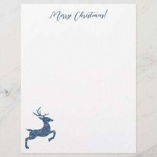 Blue Faux Glitter Look Jumping Deer With Text Letterhead