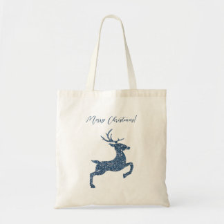 Blue Faux Glitter Look Jumping Deer With Text Tote Bag