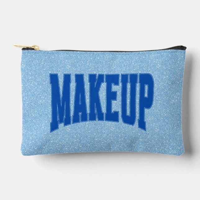 Blue Faux Glitter + Navy MAKEUP Accessory Pouch (Front)