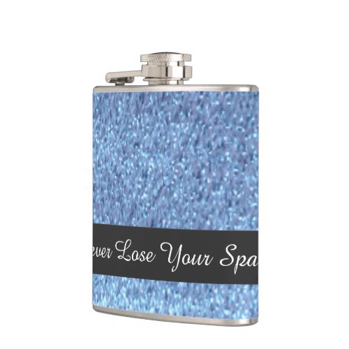 Blue Faux Glitter Never Lose Your Sparkle Hip Flask
