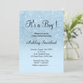Blue faux glitter pastel ombre boy baby shower invitation (Standing Front)