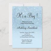 Blue faux glitter pastel ombre boy baby shower invitation (Front)