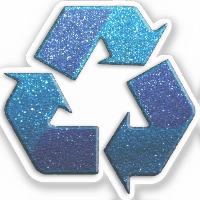 Blue Faux Glitter Recycling Symbol Climate Change  Sticker (Front)