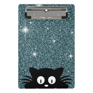 Blue Faux Glitter Shimmer Texture With A cat Mini Clipboard