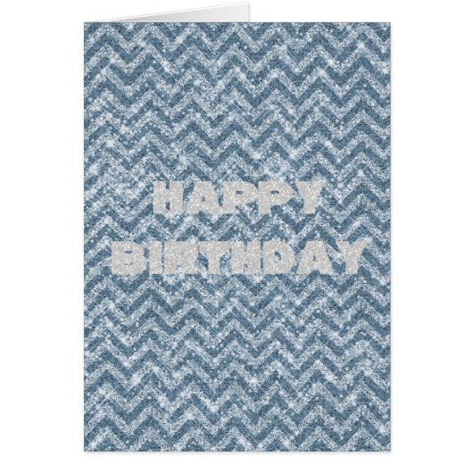 Blue Faux Glitter Sparkle Chevron Cards (Front)