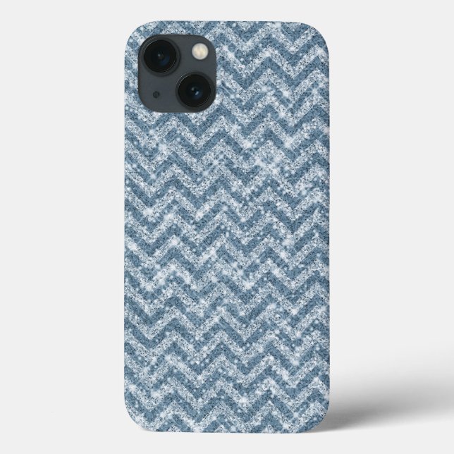 Blue Faux Glitter Sparkle Chevron Case-Mate iPhone Case (Back)