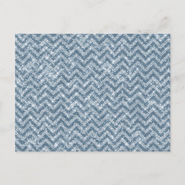 Blue Faux Glitter Sparkle Chevron Postcard (Front)