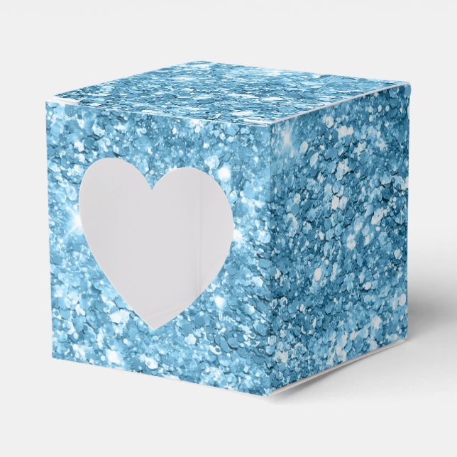 Blue faux glitter sparkling shiny sequin look  favor boxes (Front Side)