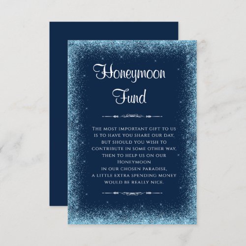 Blue Faux Glitter Wedding Honeymoon Fund Enclosure Card
