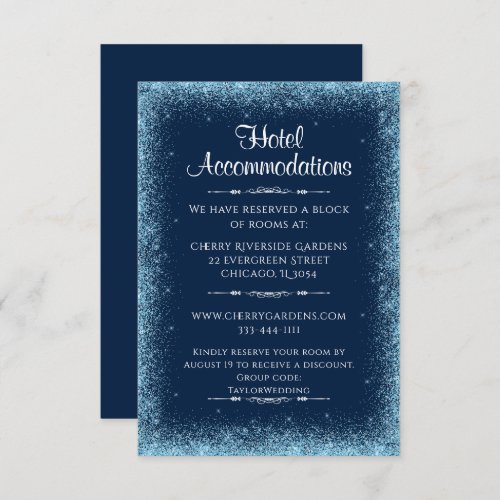 Blue Faux Glitter Wedding Hotel Accommodation Enclosure Card