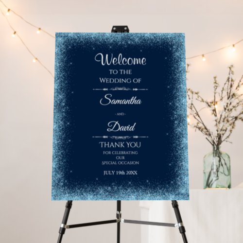 Blue Faux Glitter Wedding Welcome Foam Board
