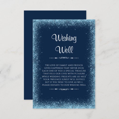 Blue Faux Glitter Wedding Wishing Well Enclosure Card
