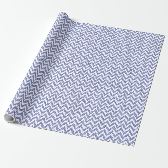 Blue Faux Glitter & White Ikat Chevron Wrapping Paper (Unrolled)