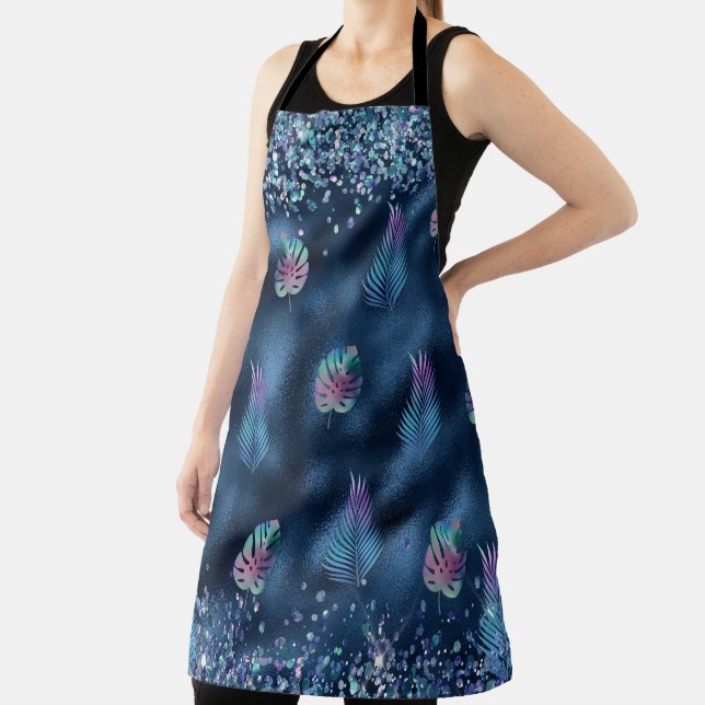 Blue Faux Glitter with Colorful Matching Leaves Apron (Insitu)