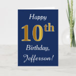 [ Thumbnail: Blue, Faux Gold 10th Birthday + Custom Name Card ]