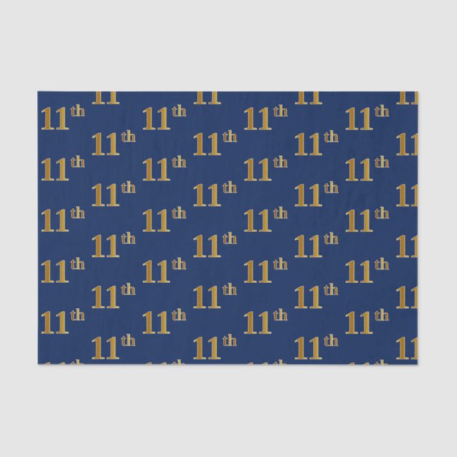 Blue, Faux Gold 11th (Eleventh) Event Tissue Paper (Front)