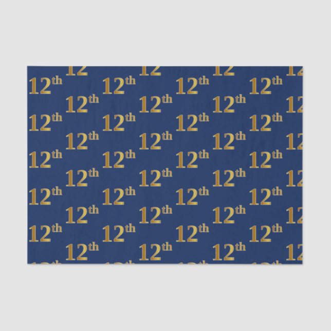 Blue, Faux Gold 12th (Twelfth) Event Tissue Paper (Front)