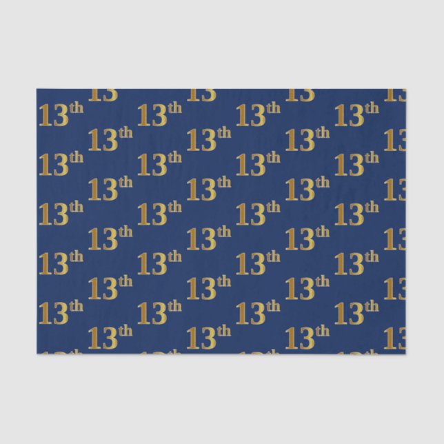 Blue, Faux Gold 13th (Thirteenth) Event Tissue Paper (Front)
