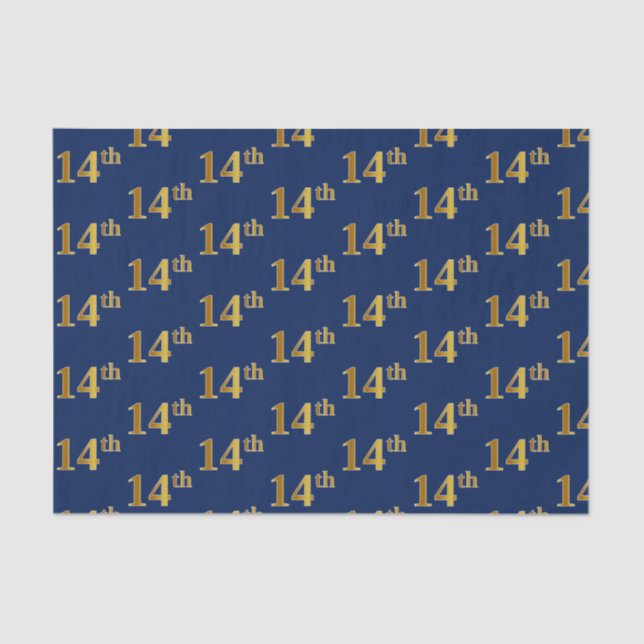 Blue, Faux Gold 14th (Fourteenth) Event Tissue Paper (Front)
