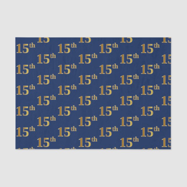 Blue, Faux Gold 15th (Fifteenth) Event Tissue Paper (Front)