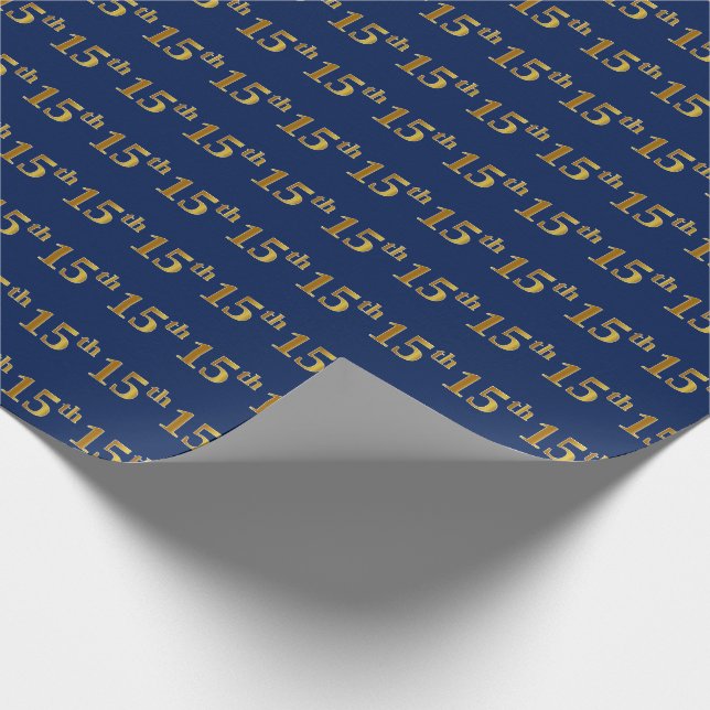 Blue, Faux Gold 15th (Fifteenth) Event Wrapping Paper (Corner)