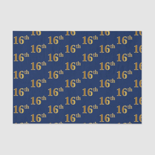 Blue, Faux Gold 16th (Sixteenth) Event Tissue Paper (Front)