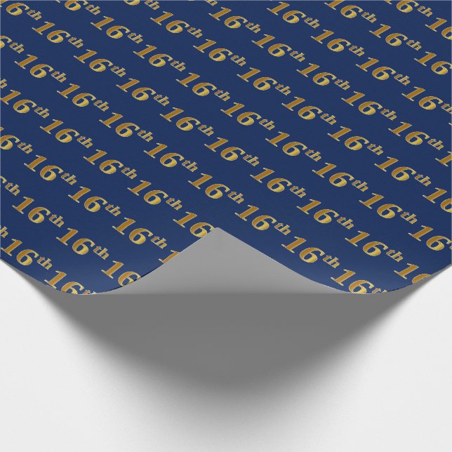 Blue, Faux Gold 16th (Sixteenth) Event Wrapping Paper (Corner)