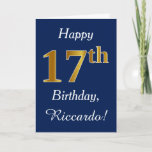 [ Thumbnail: Blue, Faux Gold 17th Birthday + Custom Name Card ]