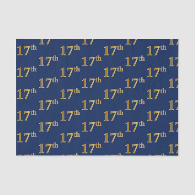 Blue, Faux Gold 17th (Seventeenth) Event Tissue Paper (Front)