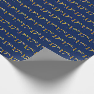 Blue, Faux Gold 17th (Seventeenth) Event Wrapping Paper
