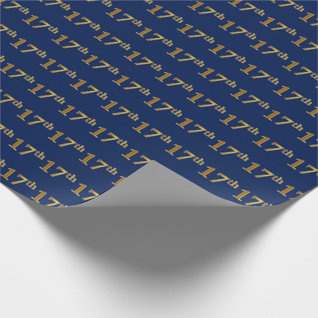 Blue, Faux Gold 17th (Seventeenth) Event Wrapping Paper (Corner)