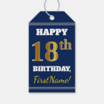 [ Thumbnail: Blue, Faux Gold 18th Birthday + Custom Name Gift Tags ]