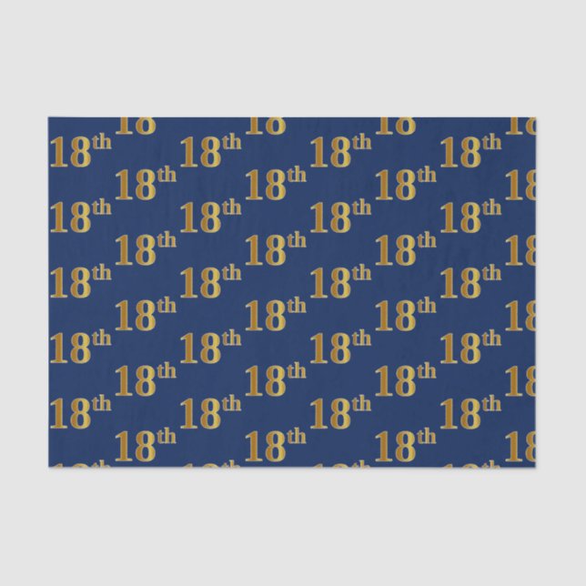 Blue, Faux Gold 18th (Eighteenth) Event Tissue Paper (Front)