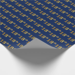 Blue, Faux Gold 18th (Eighteenth) Event Wrapping Paper