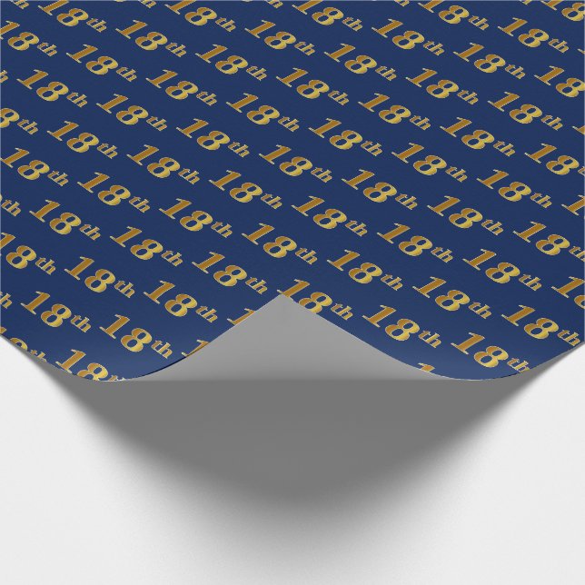Blue, Faux Gold 18th (Eighteenth) Event Wrapping Paper (Corner)