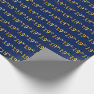 Blue, Faux Gold 19th (Nineteenth) Event Wrapping Paper