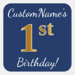 [ Thumbnail: Blue, Faux Gold 1st Birthday + Custom Name Sticker ]