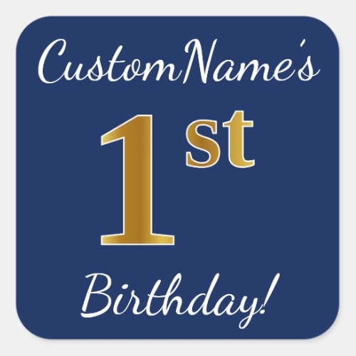 Blue Faux Gold 1st Birthday  Custom Name Sticker