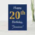 [ Thumbnail: Blue, Faux Gold 20th Birthday + Custom Name Card ]