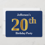 [ Thumbnail: Blue, Faux Gold 20th Birthday Party + Custom Name Invitation ]