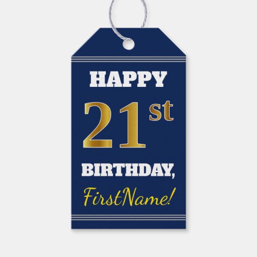 Blue Faux Gold 21st Birthday  Custom Name Gift Tags