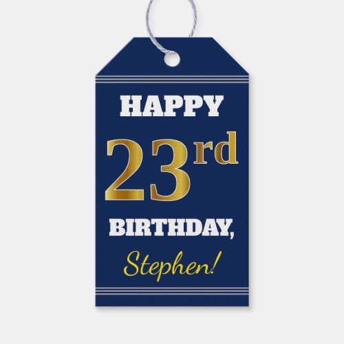 Blue Faux Gold 23rd Birthday  Custom Name Gift Tags