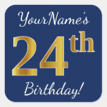 [ Thumbnail: Blue, Faux Gold 24th Birthday + Custom Name Sticker ]
