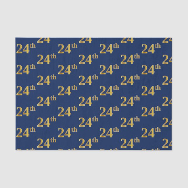 Blue, Faux Gold 24th (Twenty-Fourth) Event Tissue Paper (Front)