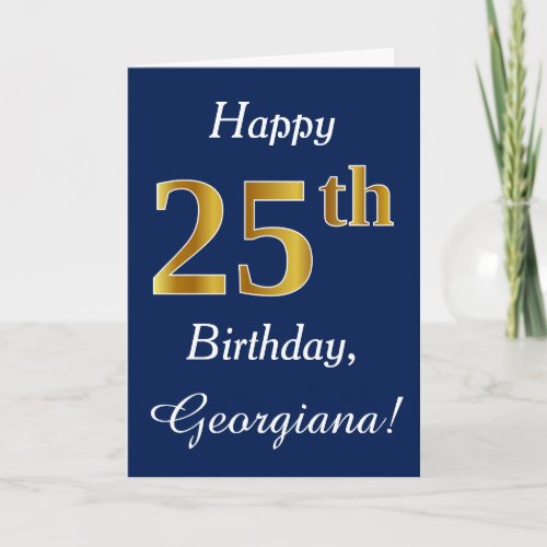 Blue Faux Gold 25th Birthday  Custom Name Card