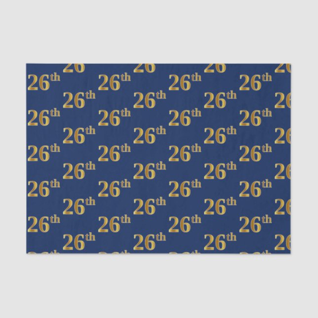 Blue, Faux Gold 26th (Twenty-Sixth) Event Tissue Paper (Front)