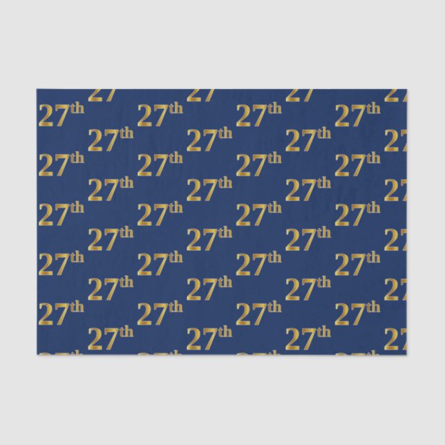 Blue, Faux Gold 27th (Twenty-Seventh) Event Tissue Paper (Front)